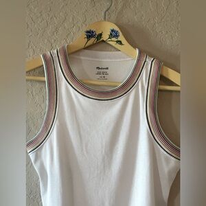 Madewell Crop Top Rainbow Pride For All Madewell White and Rainbow Stripe Border